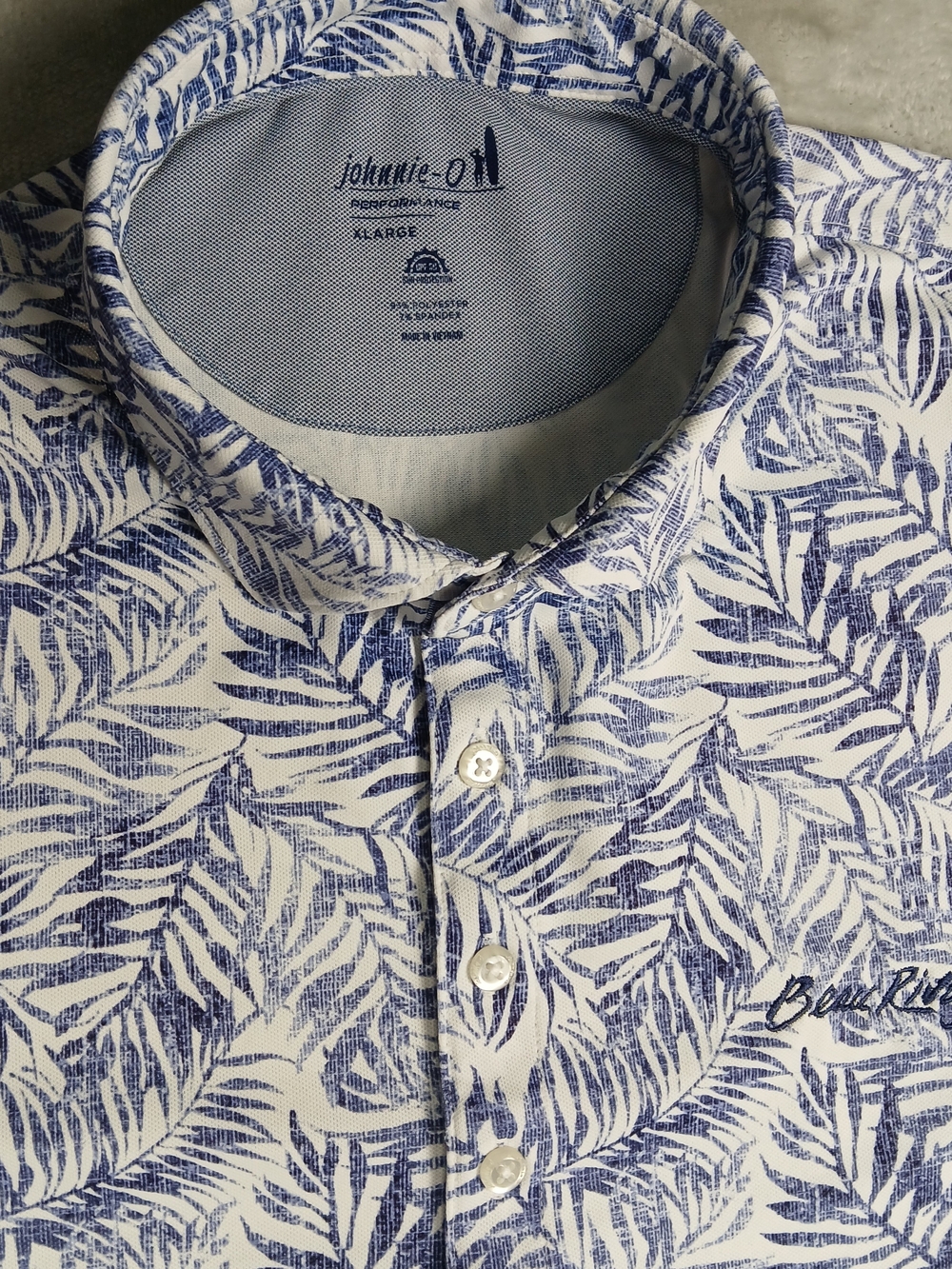 Johnnie O Performance Polo Shirt XL Men's Leaf Print White